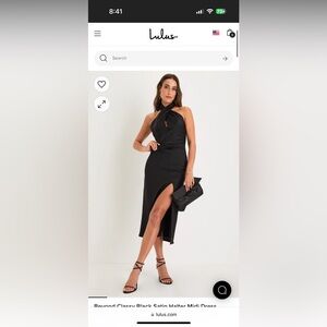 Lulus Beyond Classy Black Satin Halter Midi Dress, Black, XS